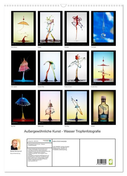 Produktbild: Au&szlig;ergew&ouml;hnliche Kunst - Wasser Tropfenfotografie (Wandkalender 2026 DIN A2 hoch), CALVENDO Monatskalender