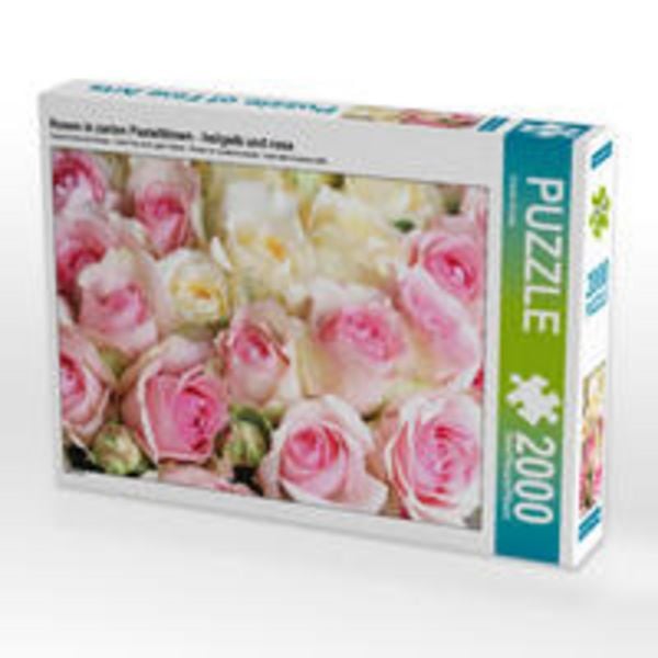 CALVENDO Puzzle Rosen in zarten Pastelltönen - hellgelb und rosa | 2000 Teile Lege-Größe 90x67cm Foto-Puzzle für glückliche Stunden