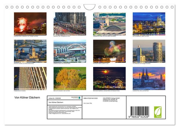 Produktbild: Von K&ouml;lner D&auml;chern (Wandkalender 2026 DIN A4 quer), CALVENDO Monatskalender