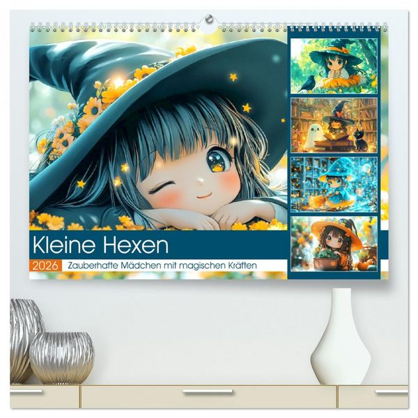 Produktbild: Kleine Hexen. Zauberhafte M&auml;dchen mit magischen Kr&auml;ften (hochwertiger Premium Wandkalender 2026 DIN A2 quer), Kunstdruck in Hochglanz