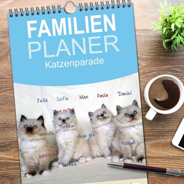 Produktbild: Familienplaner 2026 - Katzenparade mit 5 Spalten (Wandkalender, 21 x 45 cm) CALVENDO
