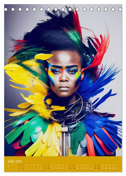 Produktbild: African beauties in a feather style (Desk Calendar 2026 DIN A5 portrait), CALVENDO 12 Month DeskCalendar
