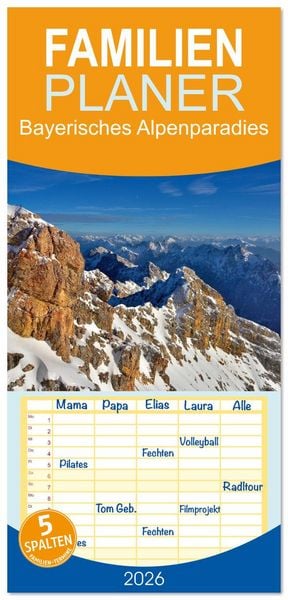Produktbild: Familienplaner 2026 - Bayerisches Alpenparadies mit 5 Spalten (Wandkalender, 21 x 45 cm) CALVENDO