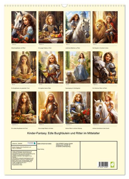 Produktbild: Kinder-Fantasy. Edle Burgfr&auml;ulein und Ritter im Mittelalter (Wandkalender 2026 DIN A2 hoch), CALVENDO Monatskalender
