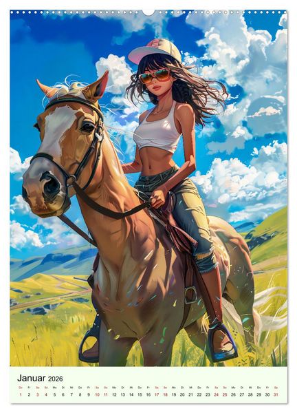 Produktbild: Pferdegl&uuml;ck - Anime-M&auml;dchen erkunden die Natur (hochwertiger Premium Wandkalender 2026 DIN A2 hoch), Kunstdruck in Hochglanz