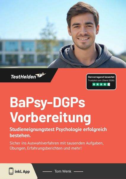Produktbild: BaPsy-DGPs Vorbereitung: Studieneignungstest Psychologie erfolgreich bestehen. | Sicher ins Auswahlverfahren mit tausenden Aufgaben, &Uuml;bungen, Erfahrungsberichten und mehr!
