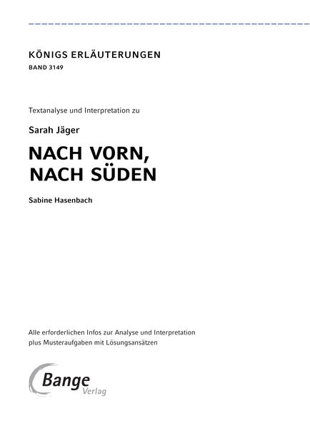 Produktbild: Nach vorn, nach S&uuml;den von Sarah J&auml;ger - Textanalyse und Interpretation