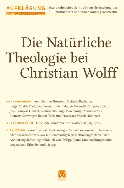 Produktbild: Aufkl&auml;rung, Band 23: Die nat&uuml;rliche Theologie bei Christian Wolff