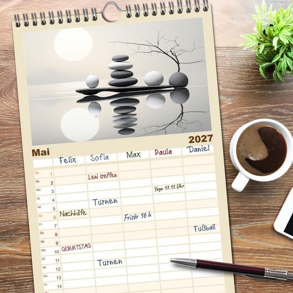 Produktbild: Familienplaner 2027 - Zen mit 5 Spalten (Wandkalender, 21 x 45 cm) CALVENDO