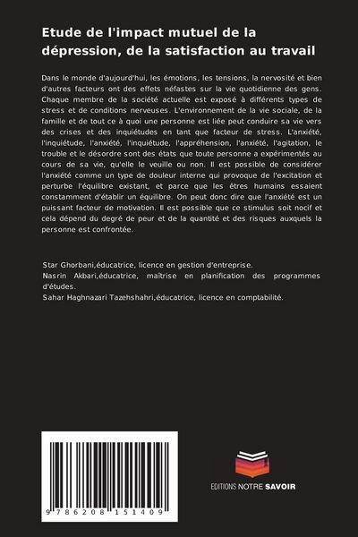 Produktbild: Etude de l'impact mutuel de la d&eacute;pression, de la satisfaction au travail