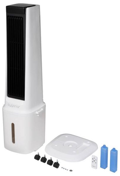 Produktbild: Sygonix Luftk&uuml;hler 90 W (L x B x H) 300 x 325 x 1130 mm Wei&szlig; mit Fernbedienung, Oszillierend, LED-Display, Timer