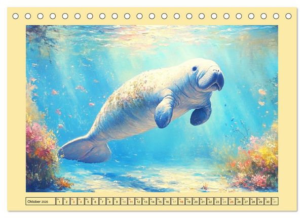 Produktbild: Manatee Paintings. Rundschwanzseek&uuml;he im &Ouml;lgem&auml;lde-Stil (Tischkalender 2026 DIN A5 quer), CALVENDO Monatskalender
