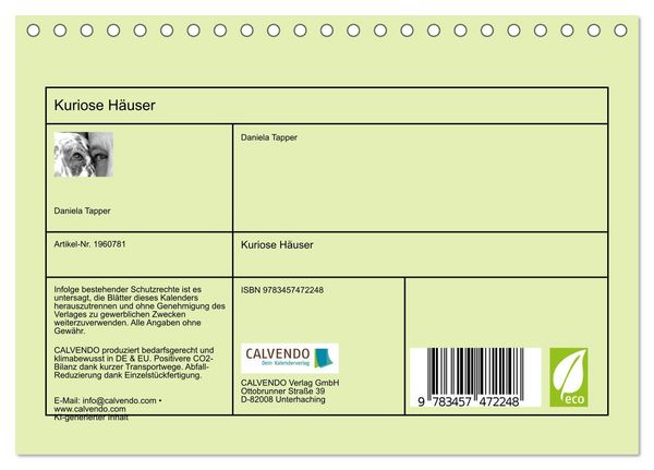 Produktbild: Kuriose H&auml;user (Tischkalender 2026 DIN A5 quer), CALVENDO Monatskalender