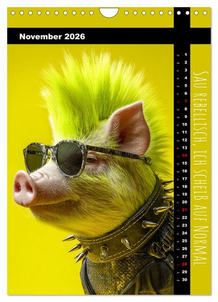 Produktbild: Coole Sau - Lustiger Spr&uuml;che Kalender mit witzigen Schweinchen (Wandkalender 2026 DIN A4 hoch), CALVENDO Monatskalender