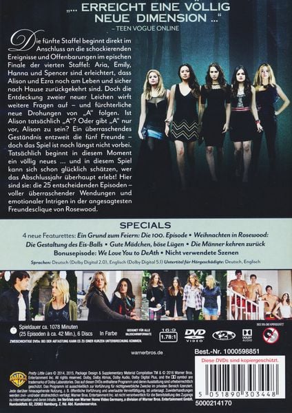 Produktbild: Pretty Little Liars - Die komplette 5. Staffel [6 DVDs]