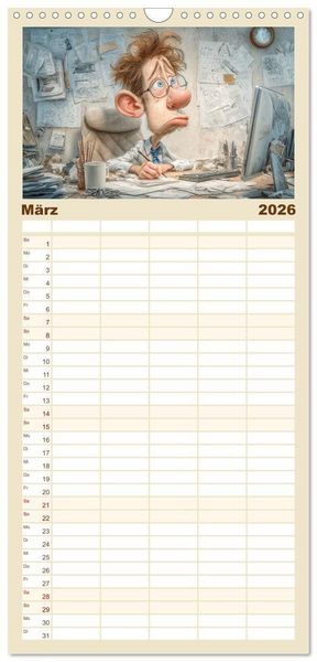 Produktbild: Familienplaner 2026 - Pause ist, wenn der Drucker druckt mit 5 Spalten (Wandkalender, 21 x 45 cm) CALVENDO