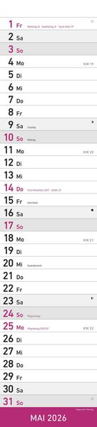 Produktbild: Streifenplaner PINK 2026 - Streifenkalender - Wandplaner - Küchen-Kalender - 11,3x49,5