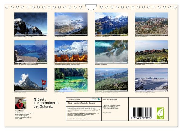 Produktbild: Gr&uuml;ezi . Landschaften in der Schweiz (Wandkalender 2026 DIN A4 quer), CALVENDO Monatskalender