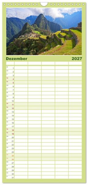 Produktbild: Familienplaner 2027 - Bekanntes und Unbekanntes Peru mit 5 Spalten (Wandkalender, 21 x 45 cm) CALVENDO