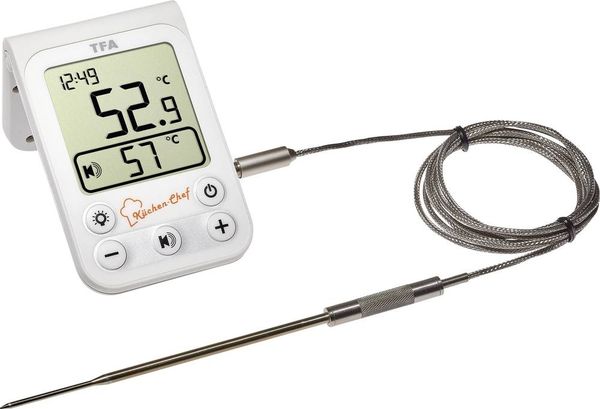 TFA Dostmann 14.1510.02 Grill-Thermometer  Überwachung der Kerntemperatur, Kabelsensor Braten, Grillgut, Niedergaren