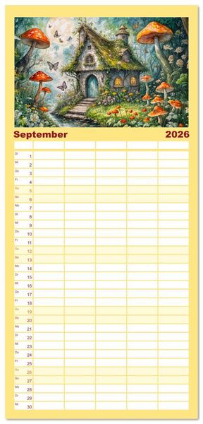 Produktbild: Familienplaner 2026 - Zauberhafte Feenh&auml;user - Wunderwelt der magischen Orte voller Fantasie mit 5 Spalten (Wandkalender, 21 x 45 cm) CALVENDO