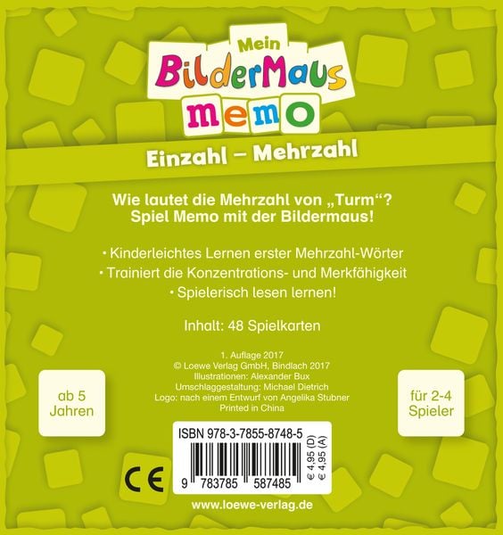 Produktbild: Mein Bildermaus-Memo - Einzahl - Mehrzahl