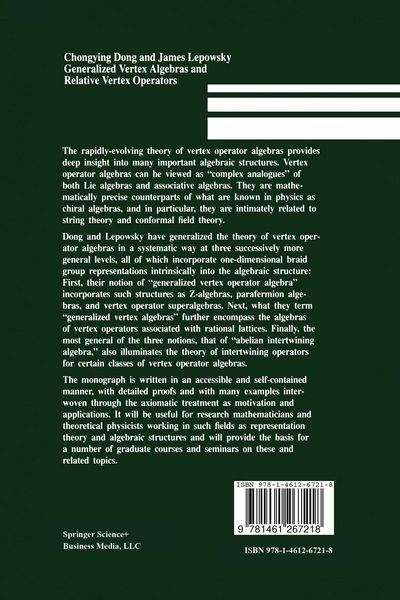 Produktbild: Generalized Vertex Algebras and Relative Vertex Operators