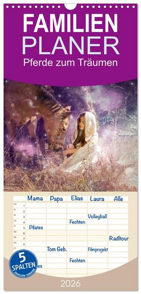 Produktbild: Familienplaner 2026 - Pferde zum Tr&auml;umen mit 5 Spalten (Wandkalender, 21 x 45 cm) CALVENDO