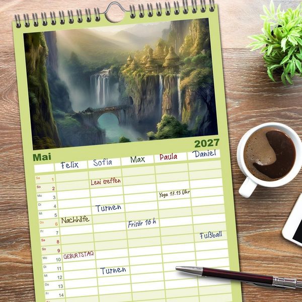 Produktbild: Familienplaner 2027 - Im Reich der Elben mit 5 Spalten (Wandkalender, 21 x 45 cm) CALVENDO