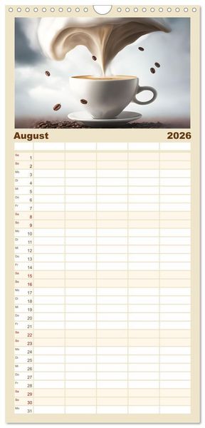 Produktbild: Familienplaner 2026 - Kaffe mal anders geniessen mit 5 Spalten (Wandkalender, 21 x 45 cm) CALVENDO