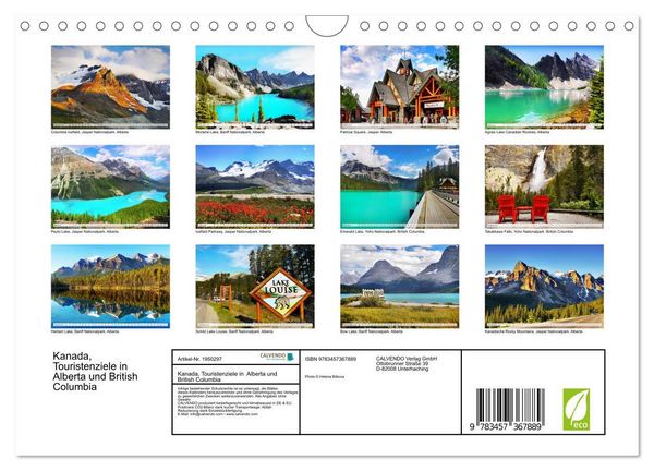 Produktbild: Kanada, Touristenziele in Alberta und British Columbia (Wandkalender 2026 DIN A4 quer), CALVENDO Monatskalender