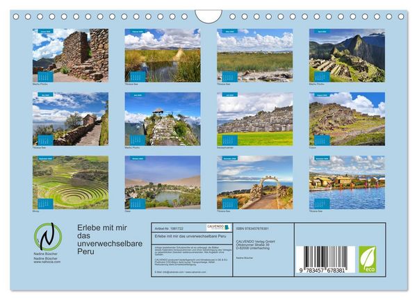 Produktbild: Erlebe mit mir das unverwechselbare Peru (Wandkalender 2026 DIN A4 quer), CALVENDO Monatskalender
