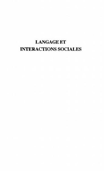 Produktbild: Langage et Interactions Sociales