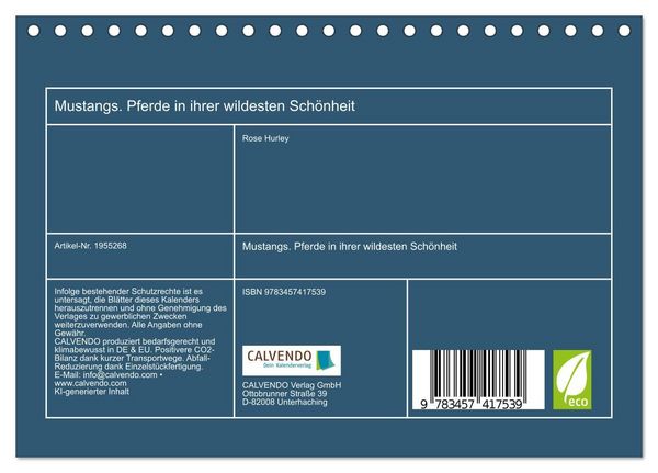 Produktbild: Mustangs. Pferde in ihrer wildesten Sch&ouml;nheit (Tischkalender 2026 DIN A5 quer), CALVENDO Monatskalender