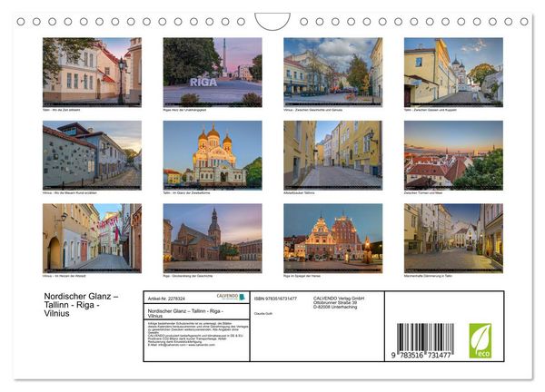 Produktbild: Nordischer Glanz &ndash; Tallinn - Riga - Vilnius (Wandkalender 2026 DIN A4 quer), CALVENDO Monatskalender
