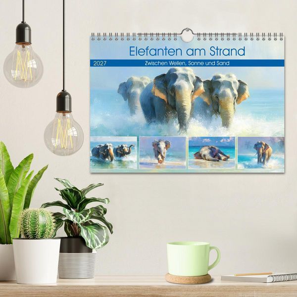 Produktbild: Elefanten am Strand. Zwischen Wellen, Sonne und Sand (Wandkalender 2027 DIN A4 quer), CALVENDO Monatskalender