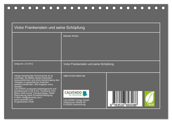 Produktbild: Victor Frankenstein und seine Sch&ouml;pfung (Tischkalender 2026 DIN A5 quer), CALVENDO Monatskalender