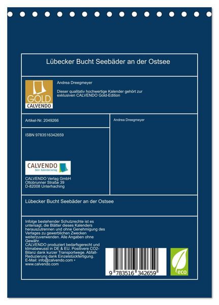 Produktbild: L&uuml;becker Bucht Seeb&auml;der an der Ostsee (Tischkalender 2026 DIN A5 hoch), CALVENDO Monatskalender