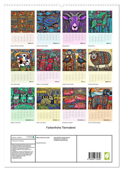 Produktbild: Farbenfrohe Tiermalerei (hochwertiger Premium Wandkalender 2027 DIN A2 hoch), Kunstdruck in Hochglanz