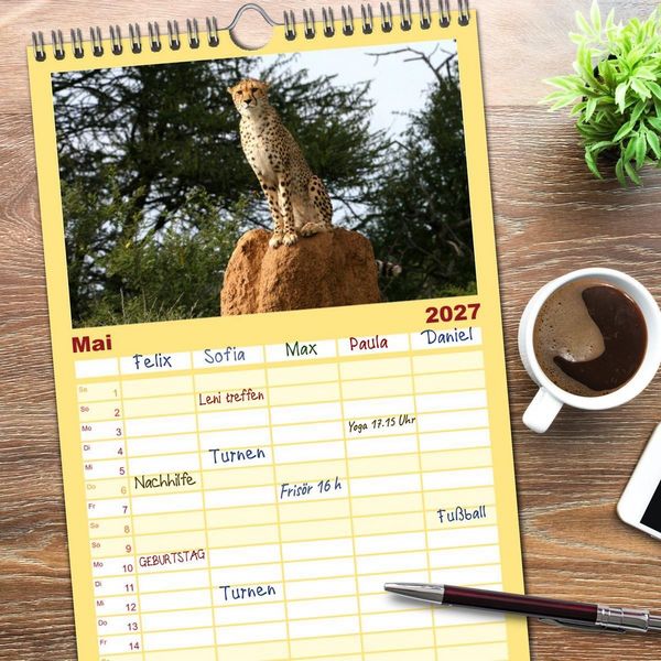 Produktbild: Familienplaner 2027 - Geparden - Begegnungen in Afrika mit 5 Spalten (Wandkalender, 21 x 45 cm) CALVENDO