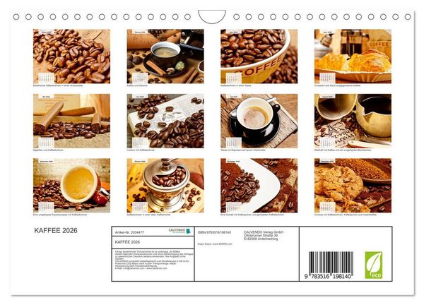 Produktbild: KAFFEE 2026 (Wandkalender 2026 DIN A4 quer), CALVENDO Monatskalender