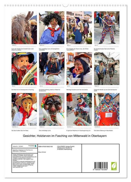 Produktbild: Gesichter, Holzlarven im Fasching von Mittenwald in Oberbayern (hochwertiger Premium Wandkalender 2027 DIN A2 hoch), Kunstdruck in Hochglanz