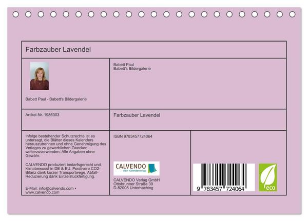 Produktbild: Farbzauber Lavendel (Tischkalender 2026 DIN A5 quer), CALVENDO Monatskalender