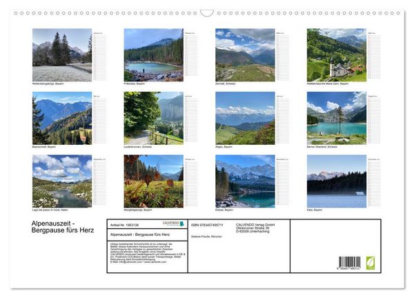 Produktbild: Alpenauszeit - Bergpause f&uuml;rs Herz (Wandkalender 2026 DIN A2 quer), CALVENDO Monatskalender