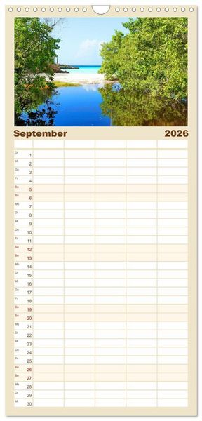 Produktbild: Familienplaner 2026 - Die sch&ouml;nsten Str&auml;nde Karibik mit 5 Spalten (Wandkalender, 21 x 45 cm) CALVENDO