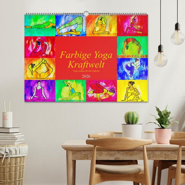 Produktbild: Farbige Yoga Kraftwelt - Yoga Asanas f&uuml;r die Chakren (Wandkalender 2026 DIN A2 quer), CALVENDO Monatskalender