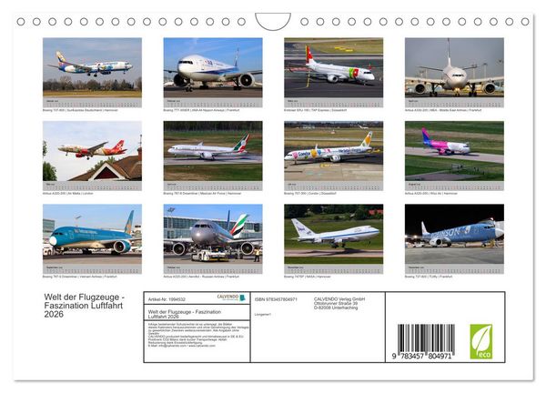 Produktbild: Welt der Flugzeuge - Faszination Luftfahrt 2026 (Wandkalender 2026 DIN A4 quer), CALVENDO Monatskalender