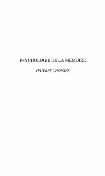 Produktbild: Psychologie de la memoire