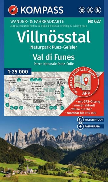 Produktbild: KOMPASS Wanderkarte 627 Villn&ouml;sstal / Val di Funes, Naturpark Puez-Geisler / Parco Naturale Puez-Odle 1:25.000