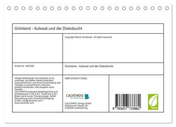 Produktbild: Gr&ouml;nland - Ilulissat und die Diskobucht (Tischkalender 2026 DIN A5 quer), CALVENDO Monatskalender